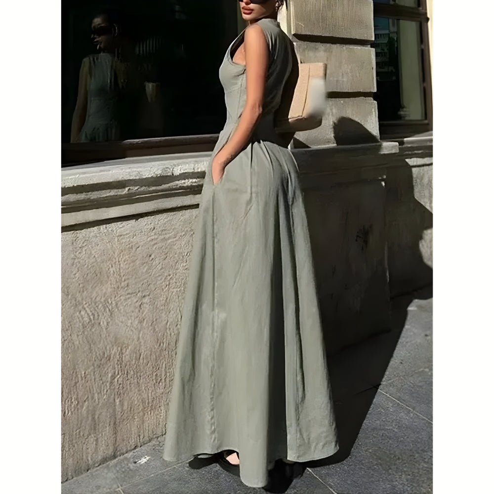 DenimMuse™ Button-Front Denim Midi Dress